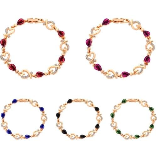 New Hollow Heart Rhinestone Bracelets Water Drop Shape Crystal Cuff Bangles Women Elegant Charm Bracelet Fashion Jewelry