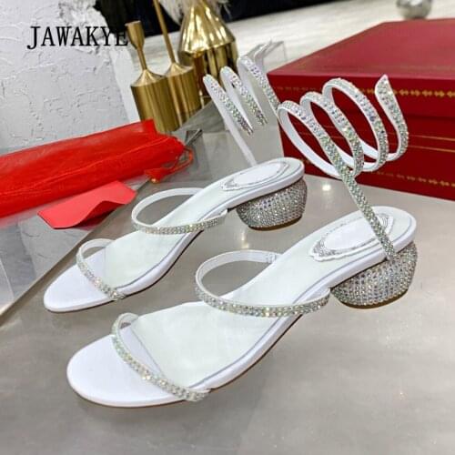 New Crystal Ball Heel Women Party Sandals Blingbling Open Toe Ankle Cross Holiday Beach Sandals Leather Narrow Band Sandals