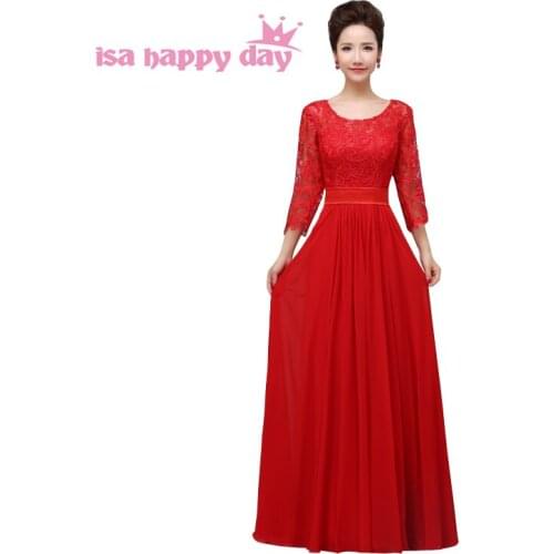 Festa a line sleeve o neck red floor length maid of bride bridesmaid dresses ladies bridal party dress bridal gown H2909