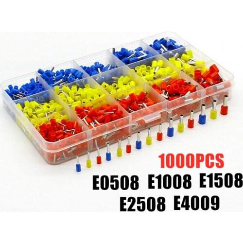 1000pcs Tube Terminal Crimp Kit Cord Pin End Sleeve Insulated Wire Tubular Terminals Electrical Terminal Wiring Kits AWG 22-12