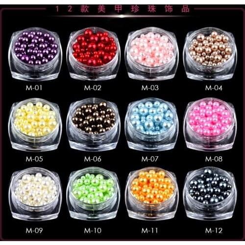 12 boxes 3mm 4mm 5mm round pearls Full Pearl Beads - 3 sizes in jar Nail Art Rhinestone 3D Glitter Decoration Crystals Pearls