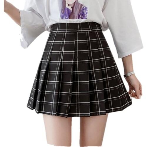 2021 fashion style aikawaii plaid pleated skirt girls summer dress black and white skirt skirt high waist A-line short skirt y2k