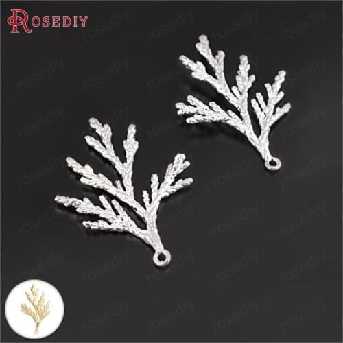 32078)6PCS 36*24MM Silver Color Plated Brass Pine Leaves Tree Leaf Charms Pendants Diy Jewelry Findings Accessories wholesale