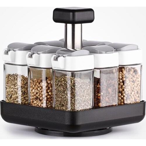 8 Bottles Rotating Spice Storage Rack Stand Holder Kitchen Seasoning Organizer Shelf Condiment Spice Jars Set Kitchen Tools