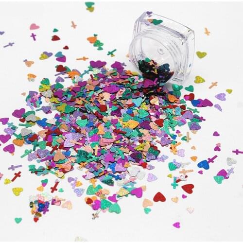 1Bag(20g) Nail Art Glitter Flakes Love Heart Sequins Mixed Crosses Design Shiny Mirror Nail Decorations Polish Manicure DIY