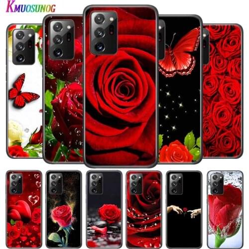 Red Rose Flower for Samsung Galaxy Note 20 S20 FE Lite Ultra 10 9 8 Pro S10E S10 5G S9 S8 S7 S6 Plus Black Phone Case