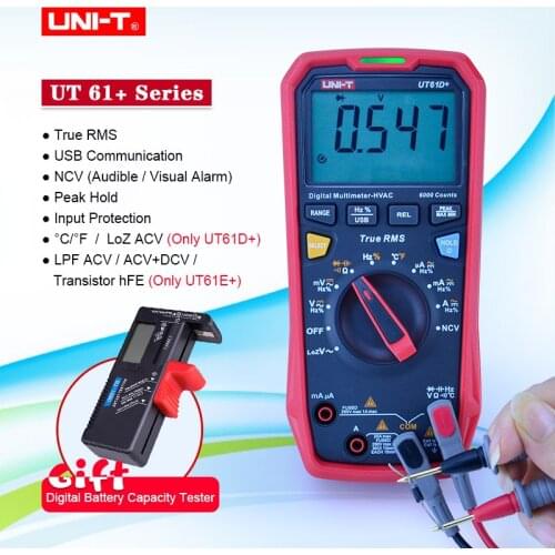 UNI-T UT61E+ UT61B+ UT61D+ Digital Multimeter True RMS Auto Range 6000-22000 Counts DC AC 1000V Test With EVA box+battery tester