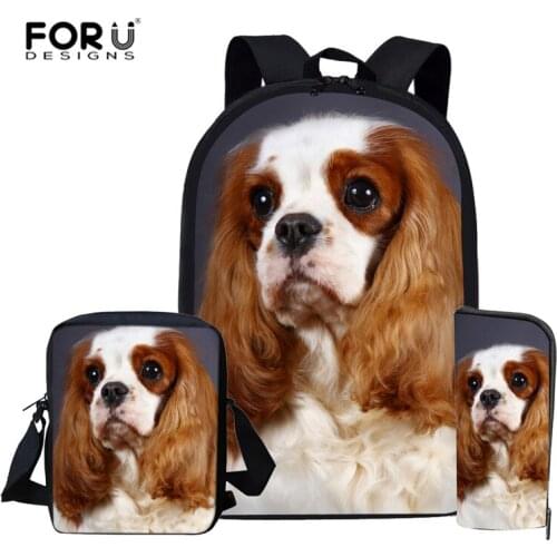 FORUDESIGNS Children School Bags Set Cavalier King Charles Spaniel Dog Backpack for Girls Boys Kid Book Bag Mochila Escolar