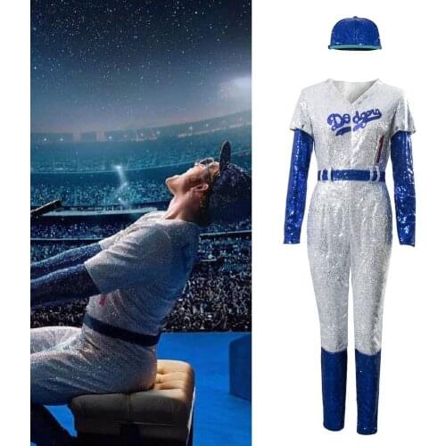 Movie Rocketman Cosplay Costume Elton John Baseball Sequins Uniform Cap Jumpsuit Outfit Adult Men Halloween Costumes