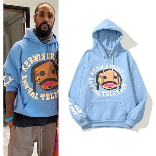 Cartoon Letter Foam Stranger Things Fleece Kanye Hoodies Mens and Womens Oversize Streetwear Retro Loose Hooded Sweatshirt