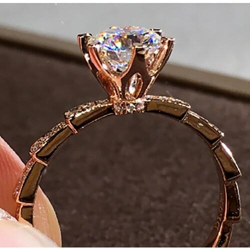 14K Au585 Rose Gold Women Wedding Party Engagement Ring 1 2 3 4 5 Carat Round Moissanite Diamond Ring Skeleton Trendy Elegant