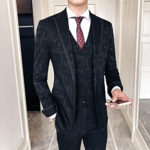 Baroque Print Wedding Groom Slim Fit Costume Mariage Homme Men Tuxedo Suit Dinner Smoking Terno Masculino Traje Novio