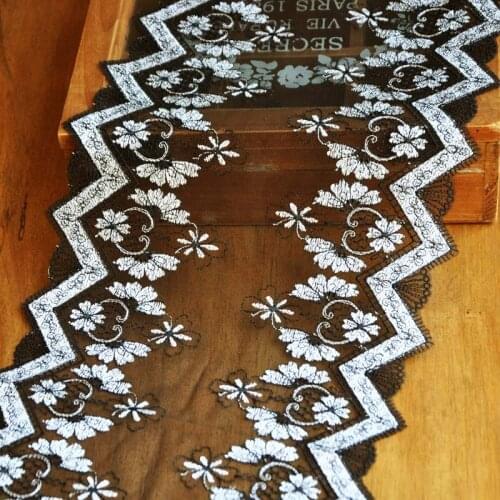 10Meters Flower Embroidered Lace Fabric Trim Black Mesh Ribbons DIY Sewing Handmade Materials for Bra Underwear Accessories 21cm