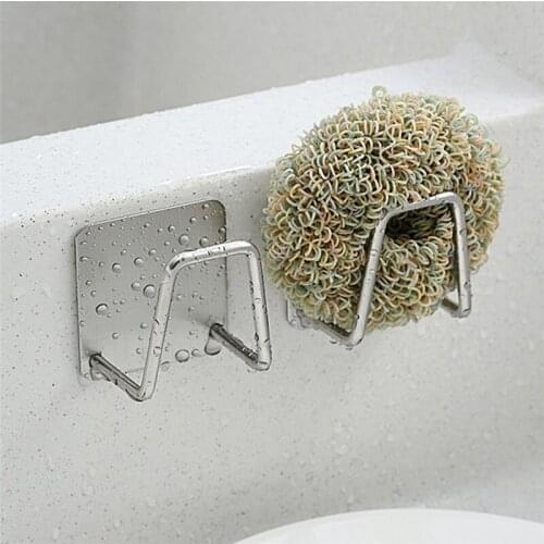 Kitchen Stainless Steel Sponges Holder Self Adhesive Sink Sponges Drain Drying Rack Kitchen Sink Accessories Storage Organizer