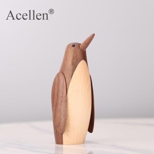 Wooden penguin Model Home Decor Accessories Ornaments Animal Figurines Desktop Decor Display Wood Handmade Crafts Gifts Toys