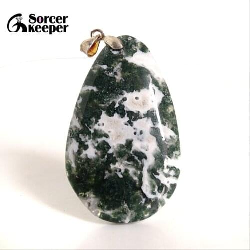 Fashion Women Man Necklace Pendant Big Natural Moss Agates Stone Pendant Slide Healing Crystals Pendant for Jewelry Making CS209