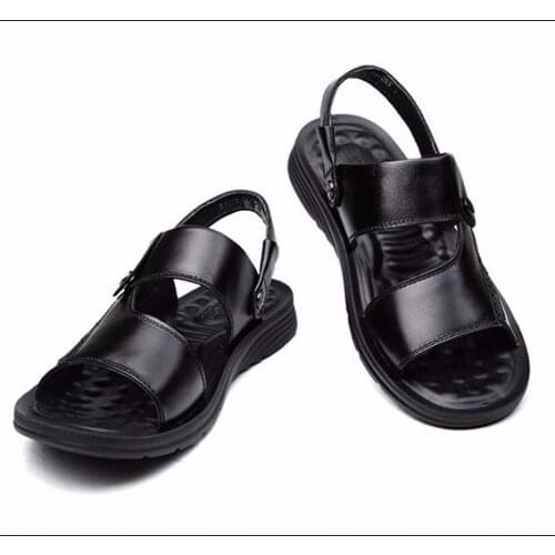 Mens Sandals Leather Summer 19 New Beach Shoes Leather Middle-aged Dual-use Slippers Soft Bottom Casual Mens Sandals