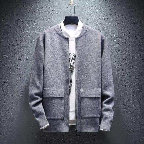 Mens sweater cardigan Winter and autumn Men Sweaters Solid Color Round neck Long Sleeve Sweater Slim Knitted Pullover Top