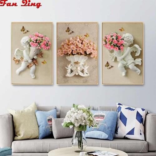 3pcs Diamond Painting Cupid rose Diamond embroidery 5d diy full square round diamond mosaic Cross stitch rhinestones