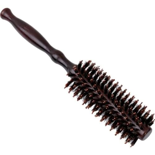 Portable Hair Brush Comb Round Anti-static Curly Brush Bristle Wood Handle Hair Styling Comb Salon Home Hair Dress Tools