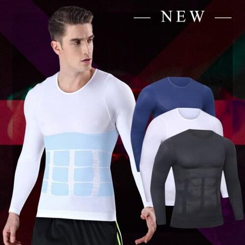 New2018 spring autumn Sport GYM skinny shape men Seamless belly in tight sportswear long sleeve mens garment Exercise T-shirts