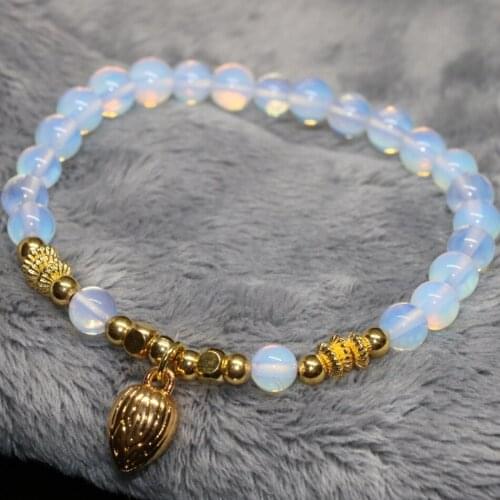 Wholesale price elegant women bracelet 4 style white opal moonstone round stone beads 6mm 8mm charms diy jewelry 7.5inch B2108