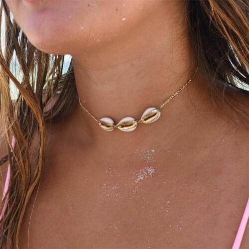 1 Pcs Bohemian Necklace Shell Clavicle Chain Gold Necklace Women Summer Beach Party Jewelry Accessories