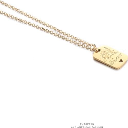 High Quality Square Round Shaped Carved Hollow Necklace Women Cupid Vintage Titanium Steel Clavicle Chain Party Gift Jewelry