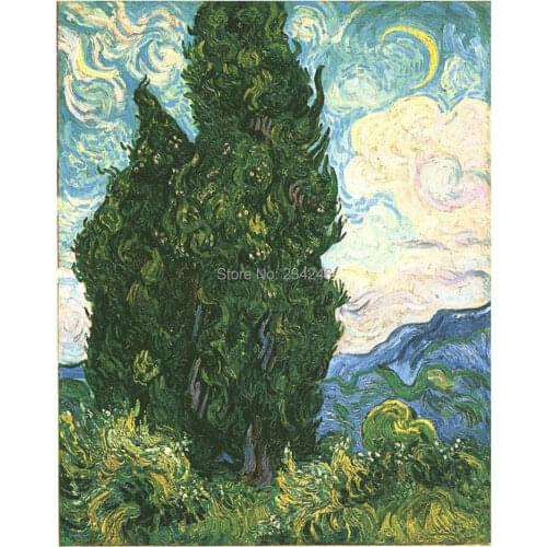 Cypresses by Vincent Van Gogh Landscape Painting Canvas Wall Art for Living Room Home Decor No Frame