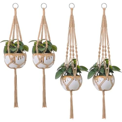 Hemp Rope Handwoven Hanging Net Bag for Flower Pot Weaving Ornaments Crafts Living Room Decor Home Decoration Accessories