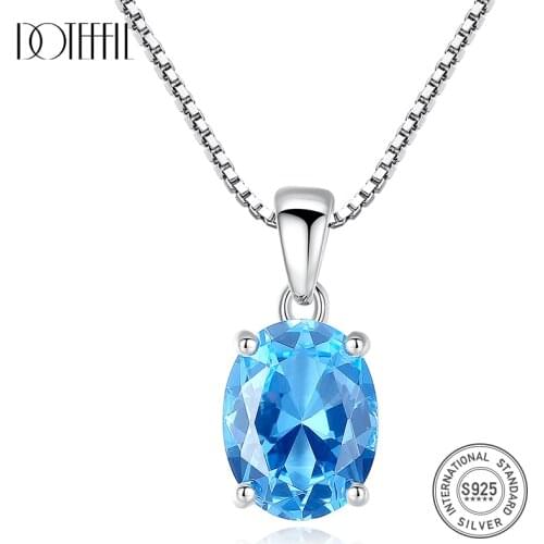 DOTEFFIL Sky Blue Topaz Stone Pendant 2.3 Carat Oval Shape Solitaire Natural Topaz 925 Sterling Silver Chain Necklace for Women