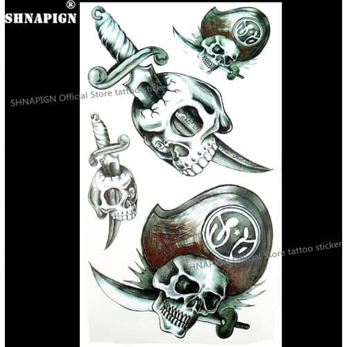 SHNAPIGN Pirate Skull Sword Temporary Tattoo Body Art Flash Tattoo Stickers 17*10cm Waterproof Fake Car Styling Wall Sticker