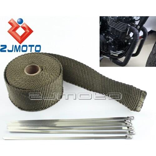 Titanium Motorcycle Pipe Exhaust Mufflers Header Heat Wrap 2" x 16.4ft. Roll w/ Steel Ties For Harley Honda Yamaha Suzuki