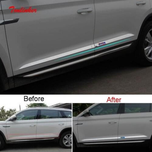 Tonlinker Exterior Car Door Edge Cover Sticker for Skoda Kodiaq 2017-20 Car Styling 4 PCS Stainless steel Cover Sticker