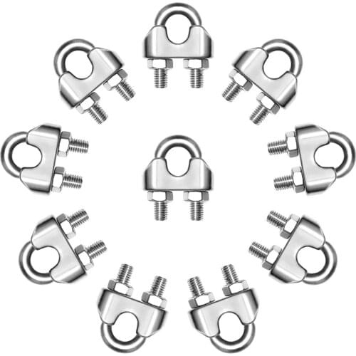 Pack of 10 M5 3/16 Inch SS 304/316 Stainless Steel Saddle Wire Rope Cable Clip Clamp Fastener Silver Tone (5MM)