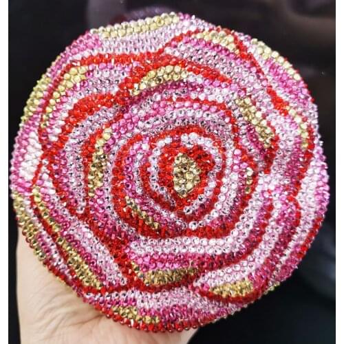 Colorful Rose FlowerLuxury Crystal Box Shoulder Bags Ladies Bridal Handbags Women Evening Bags Day Clutches Wristlets sc627