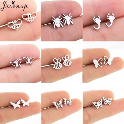 Jisensp Simple Fashion Insect Stainless Steel Earrings Lovely Honey Bee Butterfly Stud Earrings for Women Girls Birthday Gift