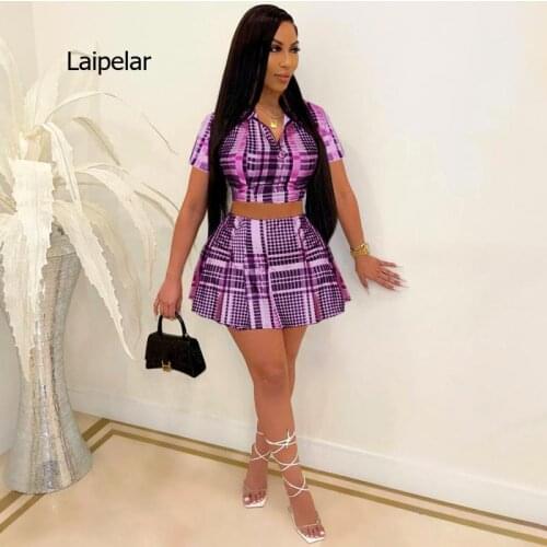 2021 2 pcs Women Set Striped Turn-down Collar Short Tops Young Style Mini Dress