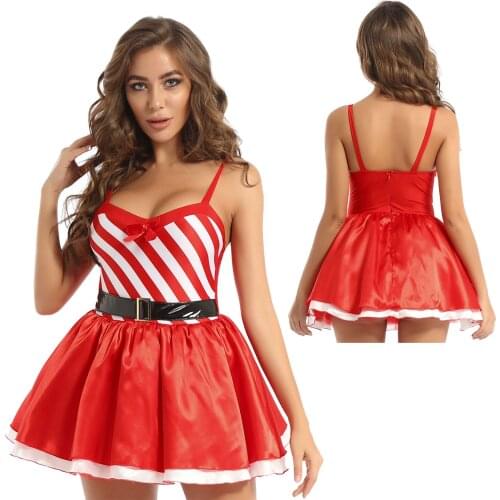 Womens Adult Chirstmas Xmas Miss Claus Cami Tutu Dress with Bulit in Briefs Halloween Fancy Cosplay Sexy Costumes Clubwear