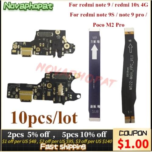 For Xiaomi Redmi Note 9 9s M2 Pro USB Charging Port Dock Plug Mainboard Main Motherboard Flex Cable Microphone Board 10pcs/lot