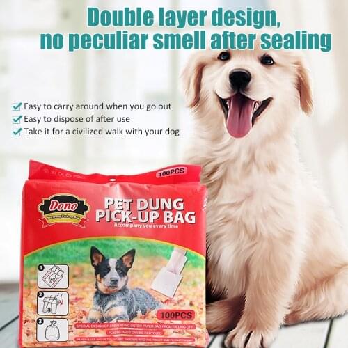100PCS Pet Dung Pick-up Bag Double-layer Design Plastic Bag and Paper Disposable Pet Stool Garbage Bag Dogshit Pick-Up Bags