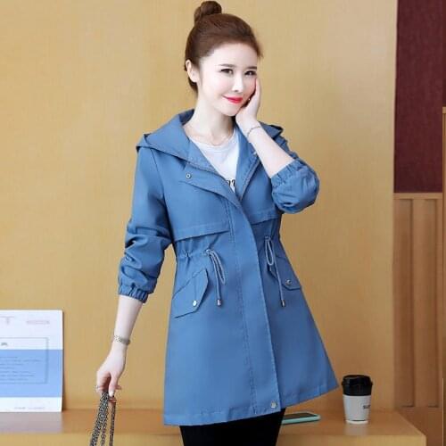 2021 New Autumn Women Jacket Long Sleeve Female Windbreaker Loose Casual Hooded Jackets Coat Medium Long Outerwear Plus Size