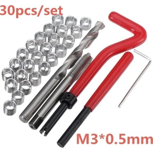 25pcs Car Pro Coil Drill Tool Metric Thread Repair Insert Kit M3*0.5mm for Helicoil Car Repair Tools Coarse Crowbar