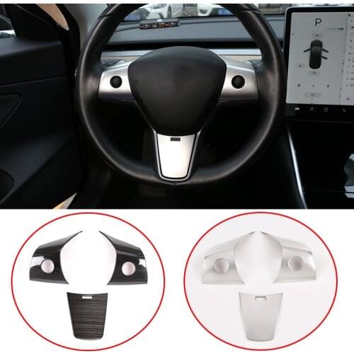 3pcs For Tesla Model 3 2017-2019 Steel Car Steering Wheel Button Frame Trim Accessories