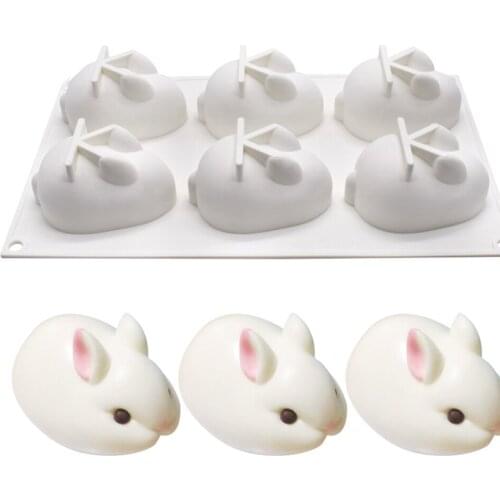 6 Holes Easter Rabbit Silicone Cake Mould for Mousses Ice Cream Cheesecake French Dessert DIY 3D Baking Pan Baking Cupcake Mold