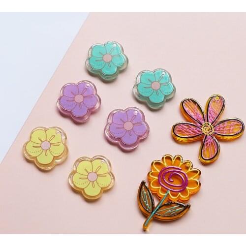 6pcs Japanese Style translucent hand-painted wind Earrings for Women sunflower flower pendant diy jewelry hairpin material
