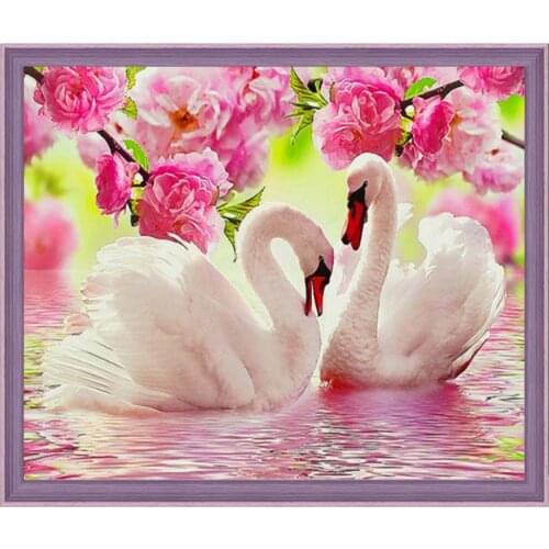 Diy 5d Full Diamond Embroidery Animal Diamond Painting Heart-shaped Peach Blossom White Swan Handmade Mosaic Decoration Hobby