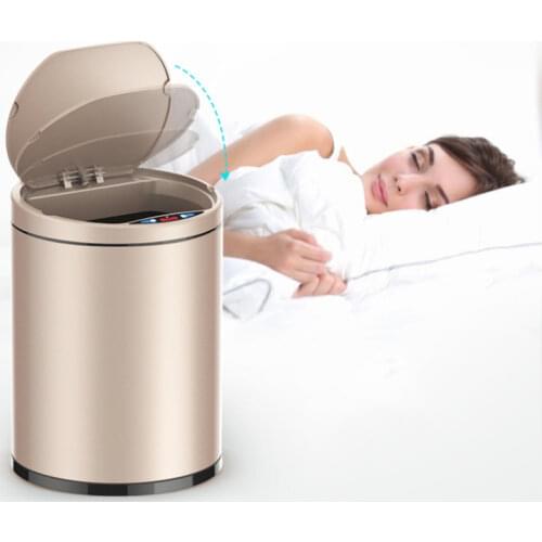 Automatic Large Waste Bin Sensor Living Room Stainless Steel Smart Round Trash Can Luxury Cubo Basura Household Products DG50WB