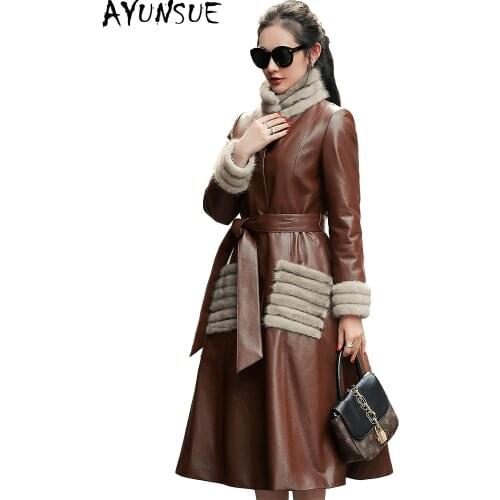 AYUNSUE Autumn Winter Genuine Leather Jacket Women Coat Female Down Coats Real Mink Fur Collar Fashion 2020 Mujer Chaqueta 1690
