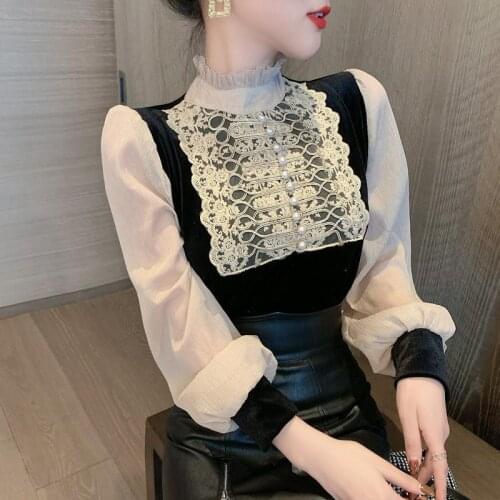 Blouse Women Shirt Womens 2021 Autumn and Winter Spring Stand Collar Embroidered Top Blusas Mujer De Moda